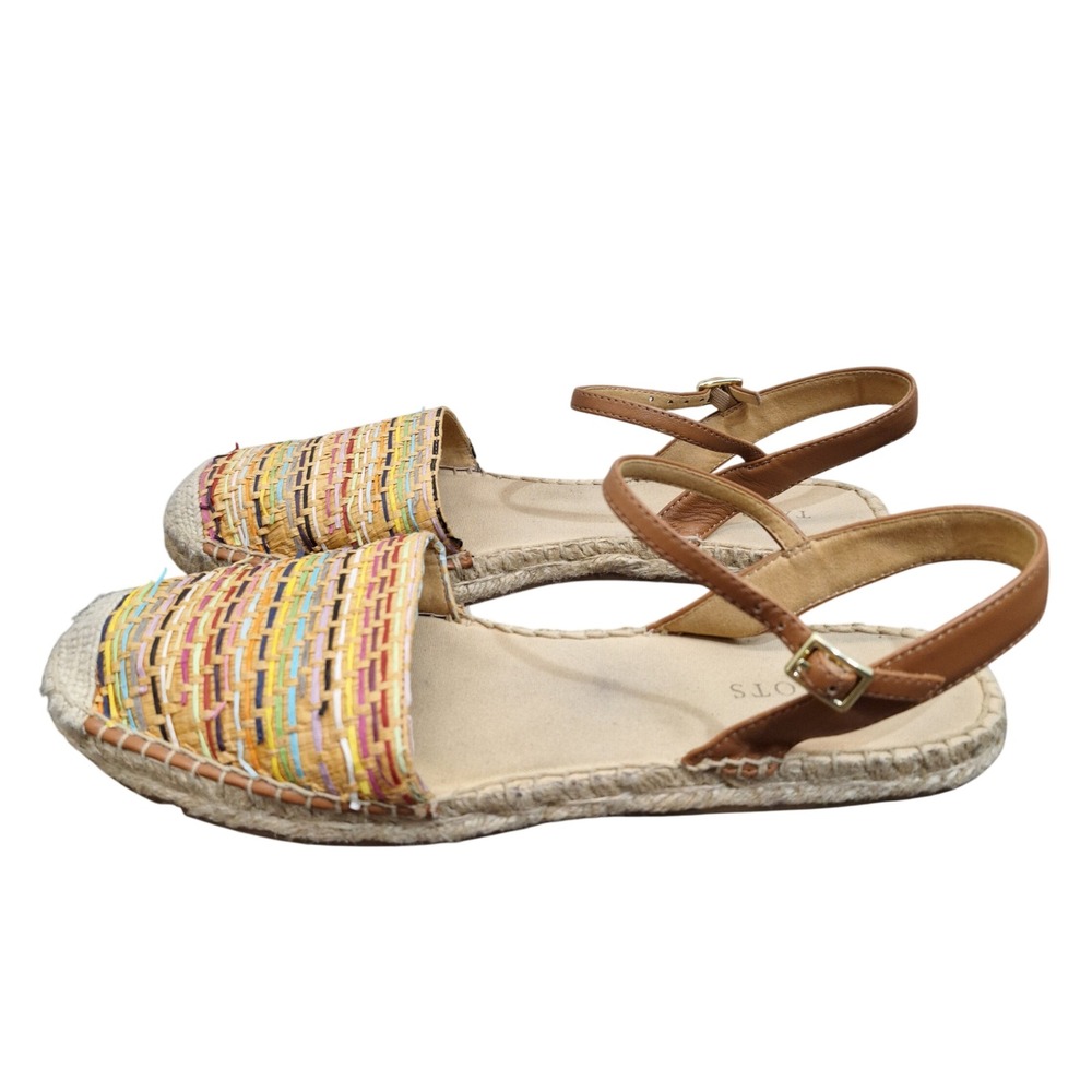 Talbots Womens 9.5M Multi Color Woven Straw Leather Ankle Strap Sandals